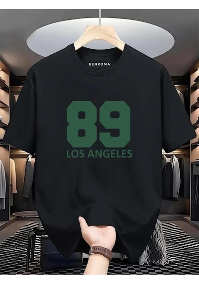 89 Los Angeles Baskılı Oversize Tişört SIYAH