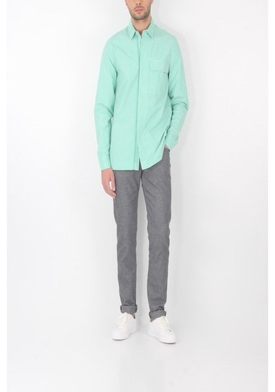 Unisex Mint Yeşili Gizli Düğme Kapamalı Cepli Overshirt  Gömlek Mint
