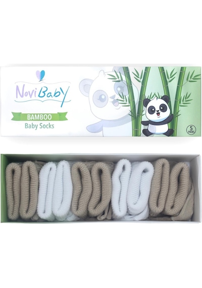 Novibaby 5'li Bambu Yenidoğan Bebek Çorabı I White Beige I 0-6 ay "Karışık Renkli"