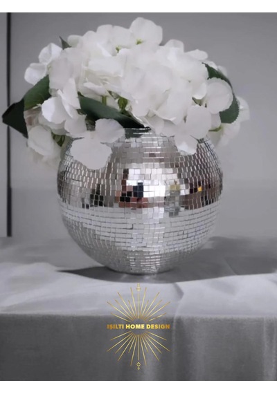 Işıltı Home Desing Aynalı Yuvarlak Cam Vazo Gri