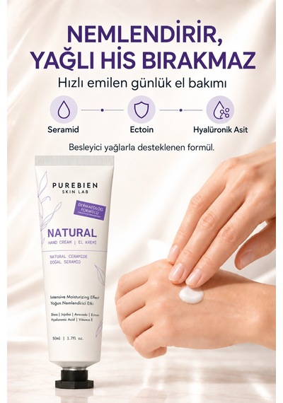 Purebien Skin Lab Natural El Kremi Seramid, Ectoin Ve Hyalüronik Asit İçeren Yoğun Nem Bakımı 50 Ml Diğer 02785743