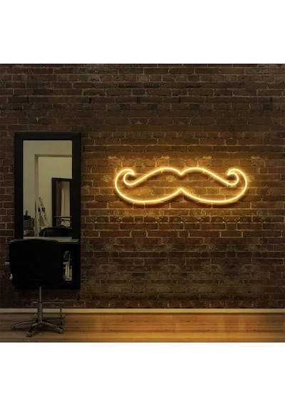 Bıyık Figürlü Neon Tabela Sarı