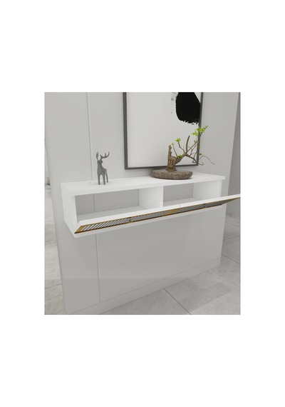 Duru 90 Cm Pleksi Detaylı Duvara Monte Kapaklı Raflı Dresuar Makyaj Masası Beyaz-altın Beyaz-altın Duru 90 Cm Pleksi Detaylı Duvara Monte Kapaklı Raflı Dresuar Makyaj Masası Beyaz-altın Beyaz-altın