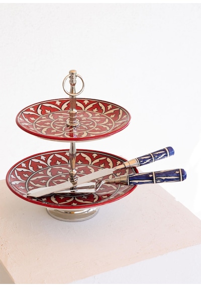 The Mia Corallo 2 Katlı Kek Pasta Servisi Kırmızı 27x22x31 Kırmızı