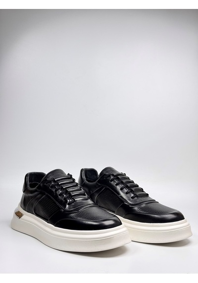 Daytex 2568 Togga - İçi Dışı Hakiki Deri Gizli Bağcıklı Silikon Kabartmalı Hafif Eva Taban Ortopedik Erkek Spor Sneaker Siyah