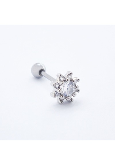 Ferizz 316l Çelik Zirkon Taşlı Çiçek Şekilli Piercing Prc-171 Gümüş