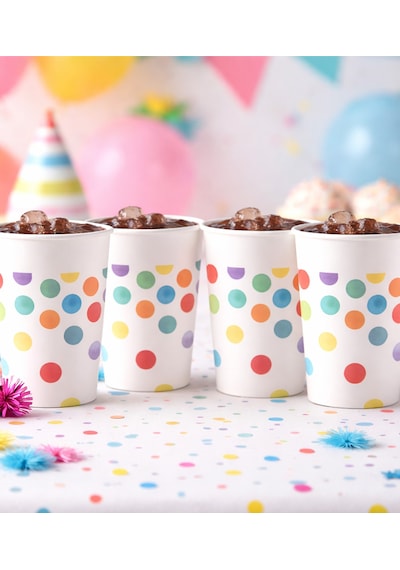 Renkli Puantiyeli Karton Parti Bardağı 8-9 Oz - Doğum Günü Ve Kutlama Malzemeleri 50 Adet Diğer