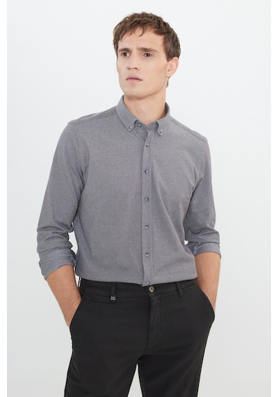 AC&Co / Altınyıldız Classics Erkek Grı Pamuklu Örme Slim Fit Dar Kesim Düğmeli Yaka Gömlek Gri AC&Co / Altınyıldız Classics Erkek Grı Pamuklu Örme Slim Fit Dar Kesim Düğmeli Yaka Gömlek Gri