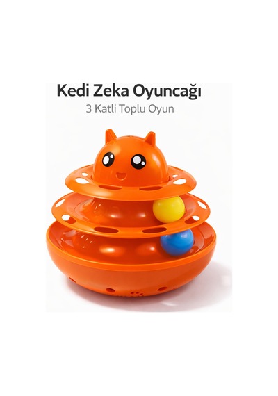 Hacıyatmaz Kedi Oyuncağı 3 Katlı Toplu Zeka Oyuncağı 20x21 Cm Devrilmez Interaktif Mama Oyuncağı