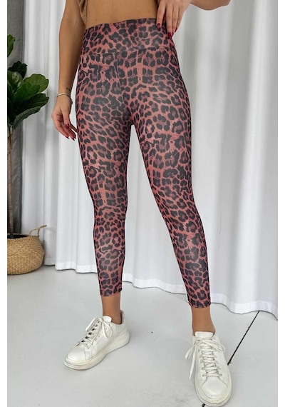 Mine Tan Butik Leopar Desen İçi Şardonlu Kadın Toparlayıcı Tayt - Bordo Bordo