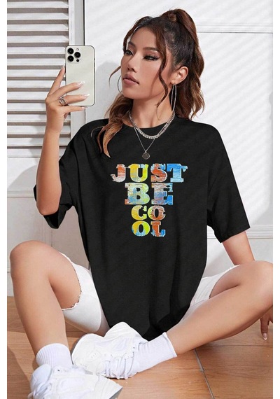Medinenur Unisex Just Be Cool Baskılı Tshirt Siyah