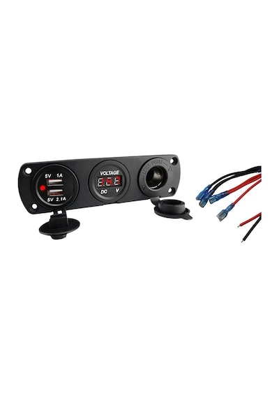 Concord Dijital Göstergeli Voltaj Ölçerli Çift Usb Çakmaklık Girişli Araç, Tır, Bot, Tekne Marine, Şarj Aleti 12-24volt