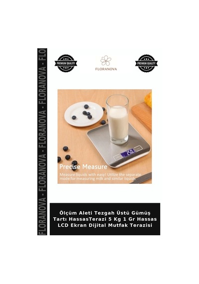 Ölçüm Aleti Tezgah Üstü Gümüş Tartı Hassasterazi 5 Kg 1 Gr Hassas Lcd Ekran Dijital Mutfak Terazisi