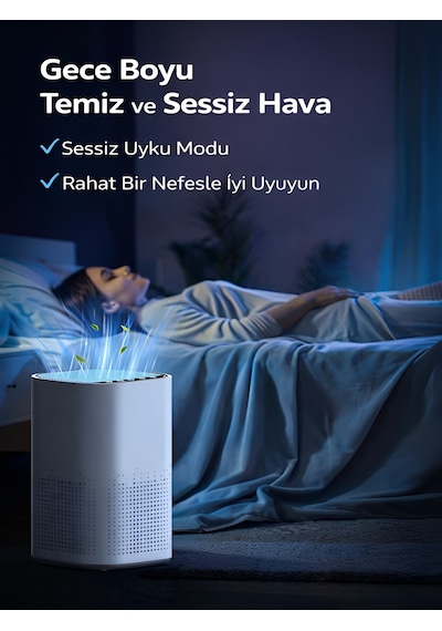 150 M³ Hacim Akıllı Hava Temizleyici 3 Katmanlı Hepa Hava Filtreli Temizleme Makinesi - Sessiz Beyaz