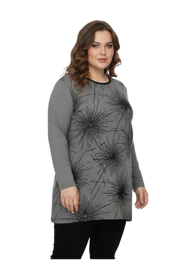 Kadın Yumoş Taşlı Baskılı Tunik Bgl-st05071 Gri