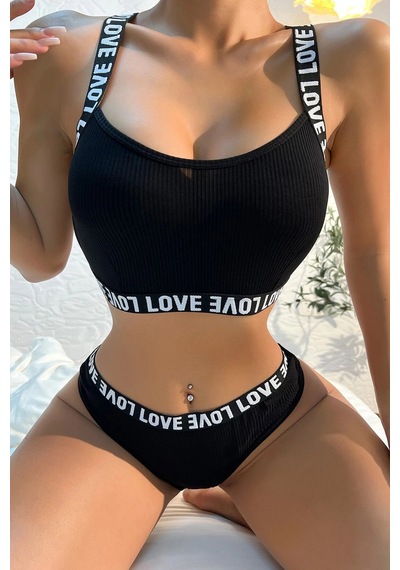 Epilons Zenviaatt2 Kadın Siyah Çapraz Sırt Ve Love Yazı Detaylı Iç Çamaşır Takımı Zenvi312