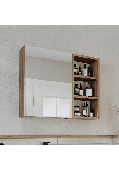 Banyo Dolabı Kulpsuz Tek Kapaklı Atlantik Çam Mdf 75 Cm Aynalı Atlantik Çam