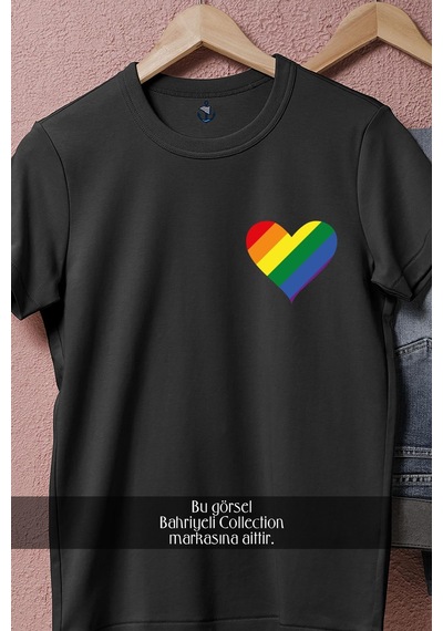 Oversize Lgbt Heart Cep Tasarımlı Unisex T-shirt Siyah