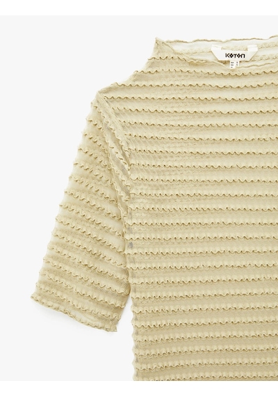 Koton Yarı Transparan Sarı Kadın T-shirt 6sak50009ek Sarı