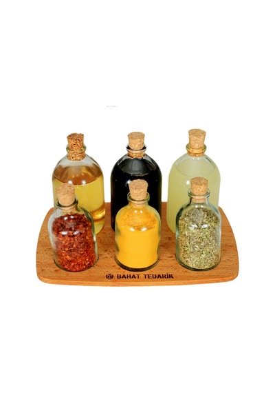 7 Parça Şişe Cam Mini Baharatlık Sirkelik Limonluk Takımı Şeffaf