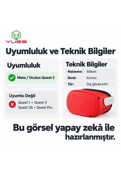 Yues Meta Oculus Quest 2 Uyumlu Silikon Koruyucu Kılıf Kırmızı