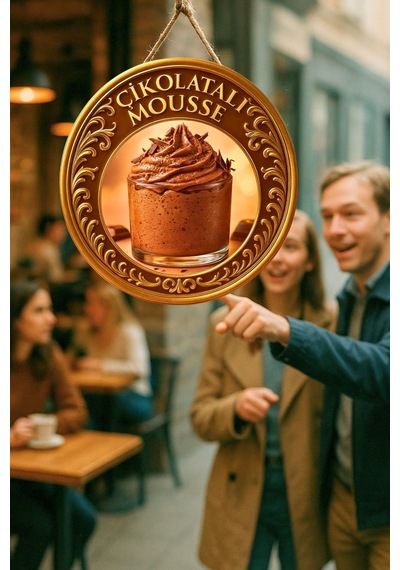 Çikolatalı Mousse Temalı İpli Ahşap Kapı Duvar Süsü, Pastane, Tatlı Dükkanı, Cafe Tablo Dekoru