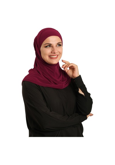 Hürrem Bone Bordo Pratik Hazır Geçmeli Boru Boneli İkili Tesettür Eşarp Sandy Düz 2501 16 bordo