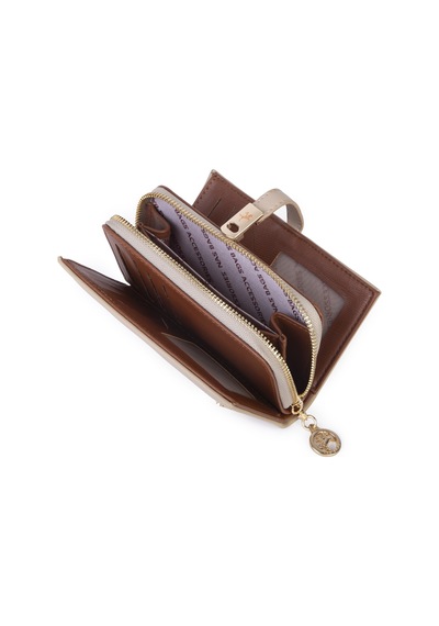 Nas Bag Kadın Orta Boy Kartlık Kağıt Para Ve Bozuk Para Tasarımına Sahip Kum Taba Dona 16x9 Cm Kum - Taba