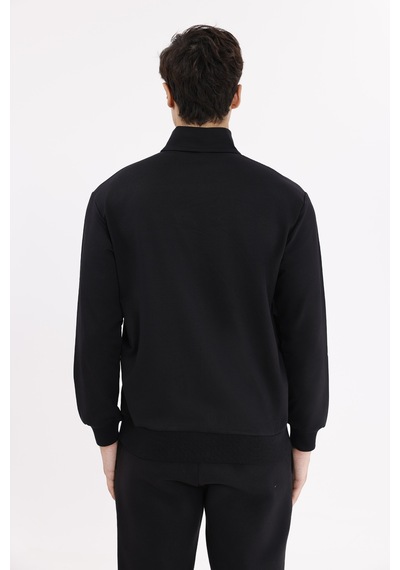 Rowinger Cepli Dik Yaka Tam Fermuarlı Göğüs Arma Detaylı Rahat Kalıp Mevsimlik Sweatshirt Black