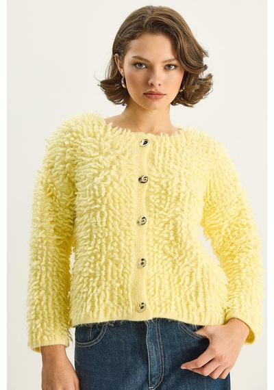 Shade Kadın Oversize Saçaklı Triko Hırka 9062 60283750 - Sarı