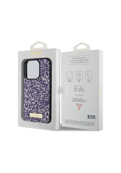 Apple Uyumlu iPhone 15 Pro Kılıf Guess Lisanslı Taşlı Arka Yüzey Metal Yazı Logolu Kapak Siyah