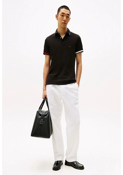 Tommy Hilfiger Flag Cuff Slım Fıt Polo Siyah
