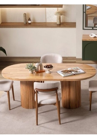 Narven Bohem Natural Ahşap Masa Sandalye Takımı 90x180 Natural