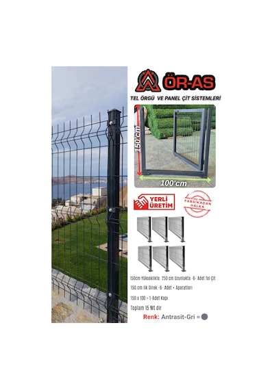 Ör-as Tel Örgü Ve Panel Çit Sistemleri Panel Çit Takım 150 Cm Yükseklik 15 Mt Uzunluk 150 X 100 Kapı-renk-antrasit Gri