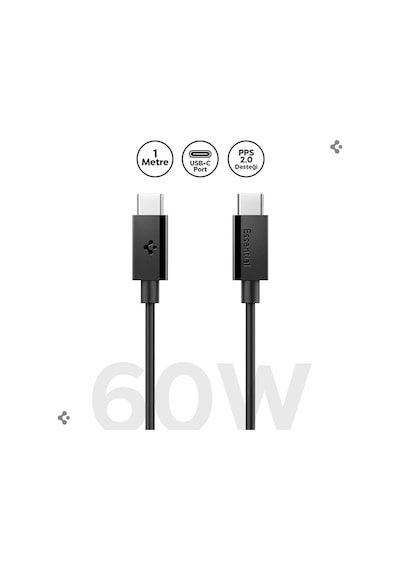 Spigen Essential 1m Usb-c To Usb-c 60w Kablo Aca08718 Siyah