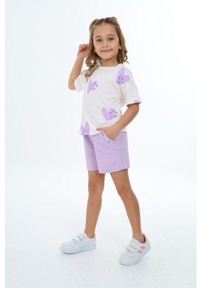 Toontoy Kids Toontoy Kız Çocuk Baskılı Şortlu Takım Lila
