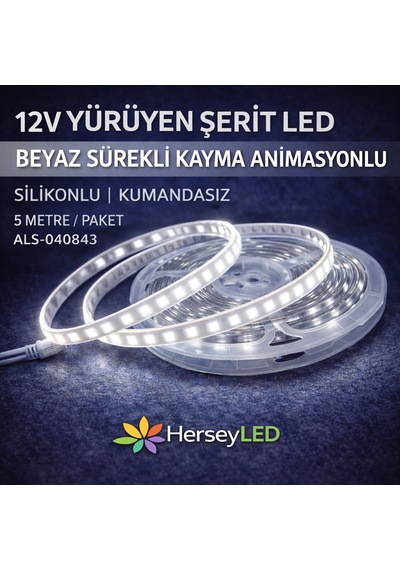 Yürüyen Şerit Led Beyaz Işık Silikonlu 5 Metre