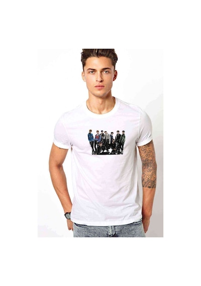 Kpop Group K Pop Koreli Muzik Baskılı Beyaz Erkek Tshirt