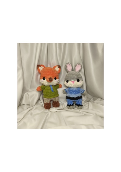 El Yapımı Tek Parça Tığ İşi Peluş: Nick Ve Judy İkili Amigurumi Çok Renkli