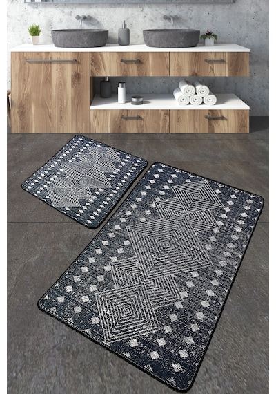 Geesle Banyo Halısı Djt 2 Li Set Banyo Halısı Paspas Yıkanabilir Kaymaz Çok Renkli