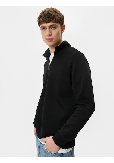 Koton Yarım Fermuarlı Sweatshirt Basic Dik Yaka Ribanalı Uzun Kollu Siyah 4sam70002mk Siyah Koton Yarım Fermuarlı Sweatshirt Basic Dik Yaka Ribanalı Uzun Kollu Siyah 4sam70002mk Siyah