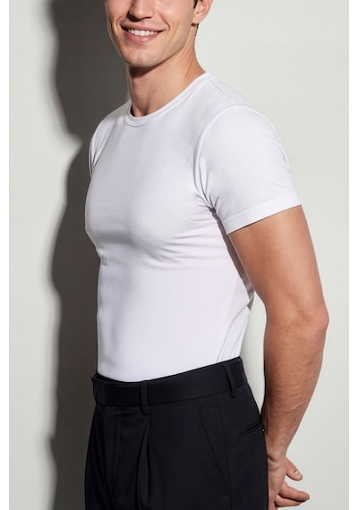 Auw Erkek Bisiklet Yaka Pamuklu Modal Basic T-shirt - Softfit Beyaz