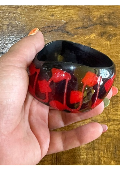 Kırmızı Oyma Kemik Kadın Hint Bileziği Çap 7 Cm Çok Renkli