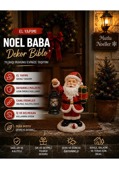 Fenerli Noel Baba Dekor Kırmızı