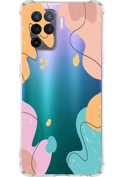 Oppo A94 Uyumlu Köşe Korumalı Karışık Renkler Tasarımlı Şeffaf Kılıf Şeffaf