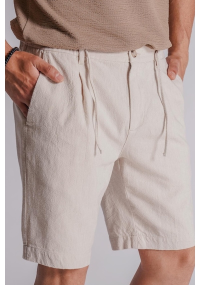 Braccas Erkek Yandan Cepli Beli Lastikli Keten Karışımlı Relaxed Fit Chino Şort Bej Bej