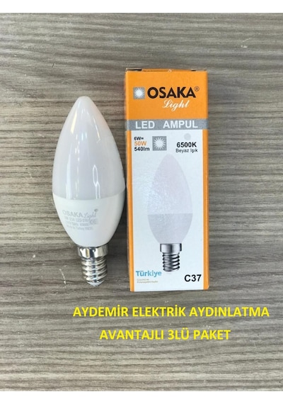 Osaka 6W E14 Mum Avize Ampulu 3Lü Paket Gün Işığı