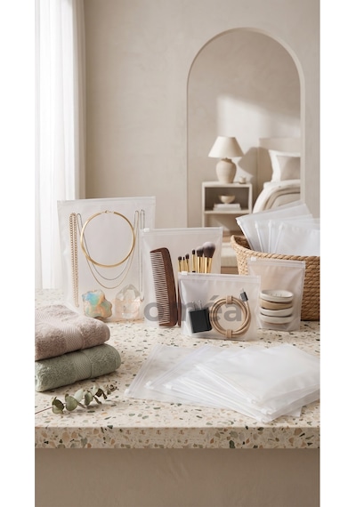 10 Lu Fermuarlı Organizer Çanta Seti 30x30 Cm Çok Amaçlı Makyaj, Seyahat Ve Düzenleme Çantası Şeffaf