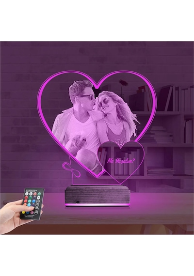 Luvivia Kalp Sevgiliye Hediye Fotoğraflı 3d Lamba - Masa Gece Lambası V5