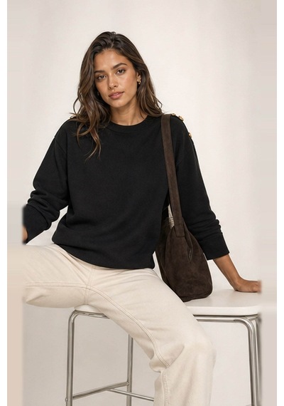 Fashion Friends Düğme Detaylı Siyah Kadın Kazak 26k0039k1